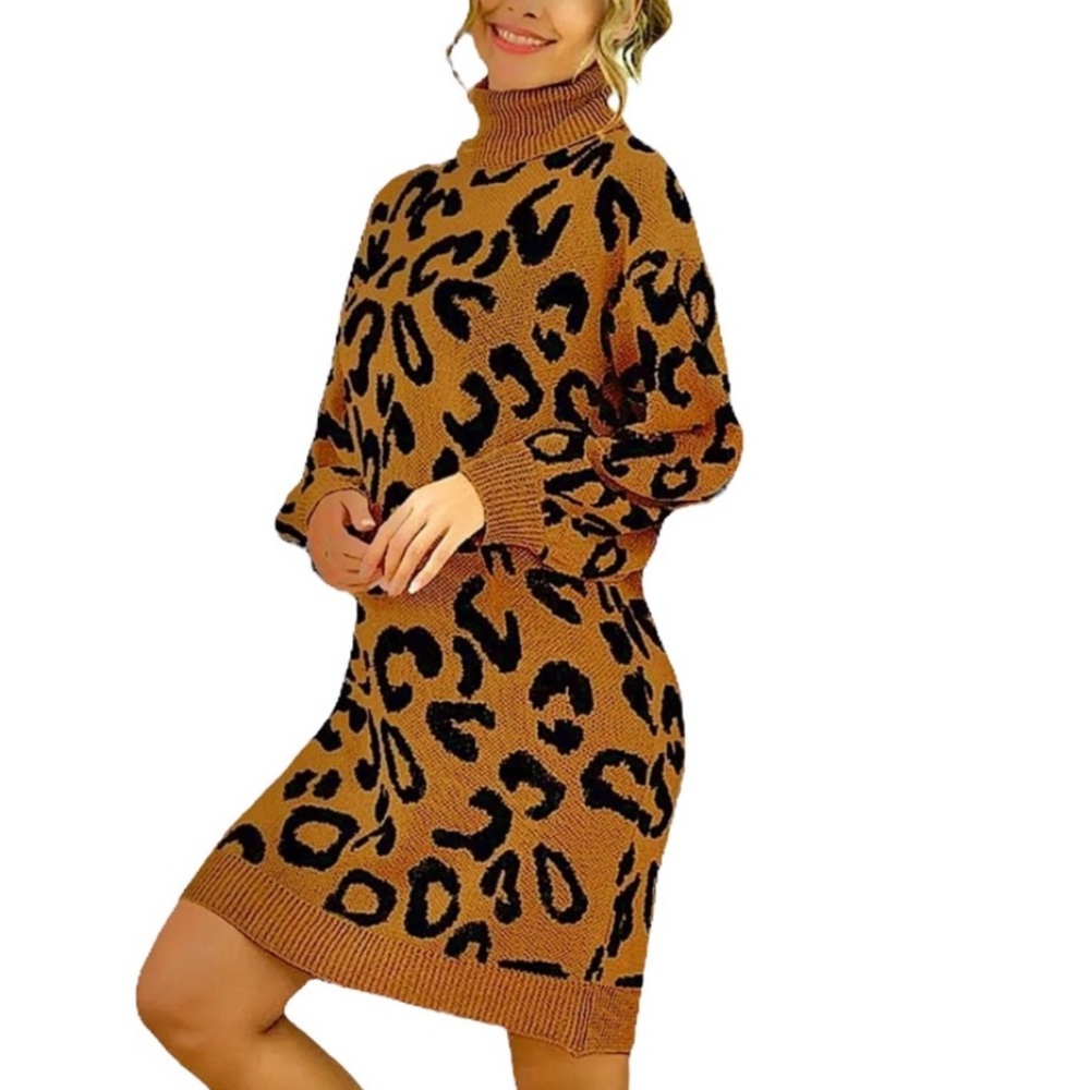 VESTIDOS  | LEOPARD PRINT TURTLENECK SWEATER DRESS  SZ S